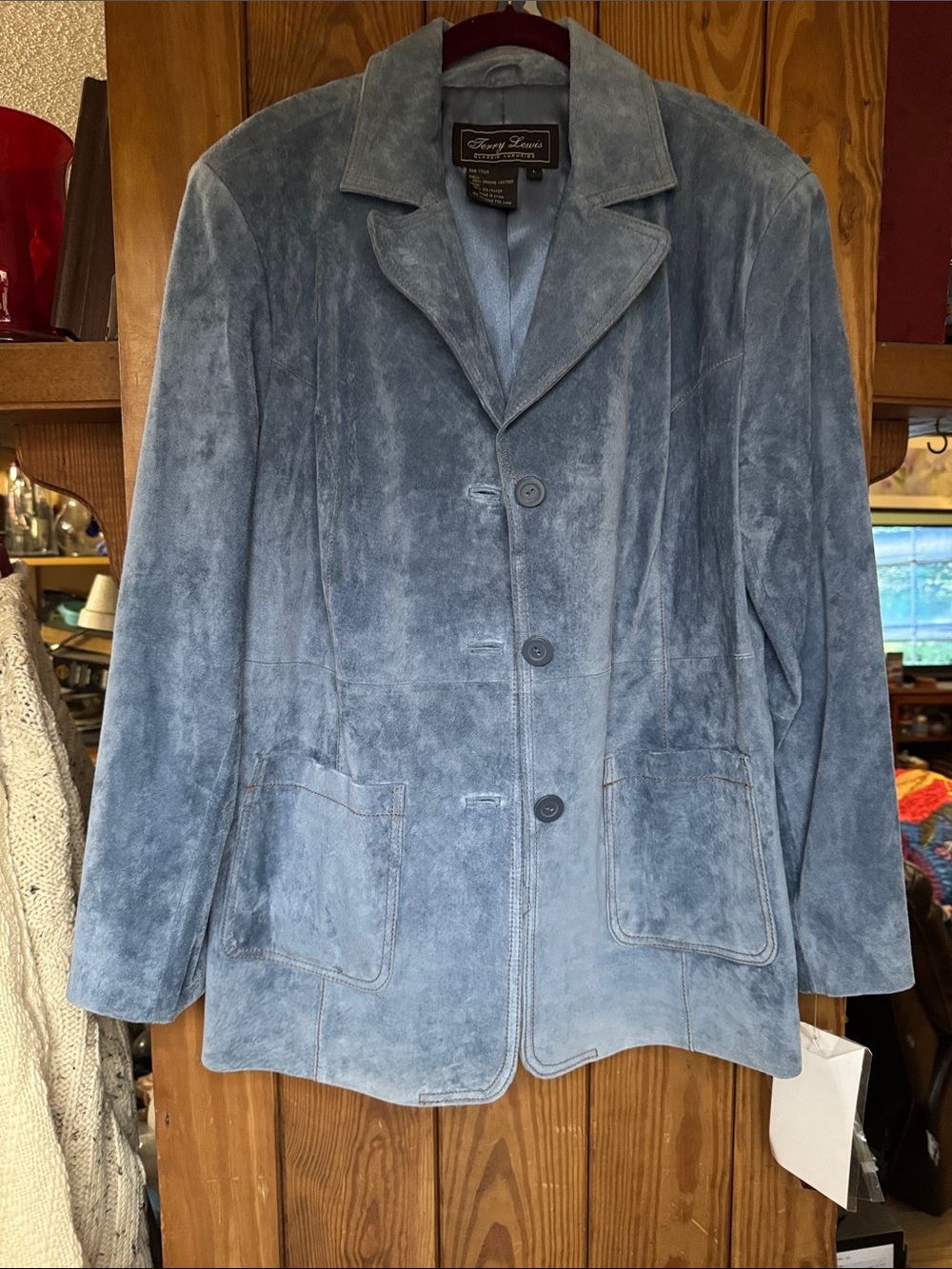Terry Lewis Classic Luxuries Blue Suede Button blazer jacket